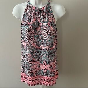 Cynthia Rowley Pink and Turquoise Sleeveless Blouse